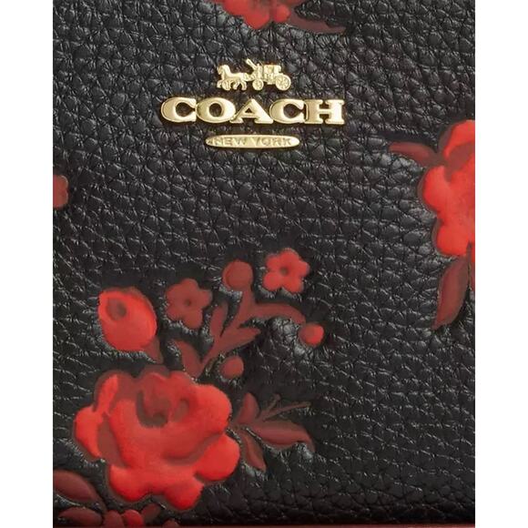 NWT Coach Long Zip Around Wallet With Floral Print CCL36 Black/Red - Picture 10 of 11